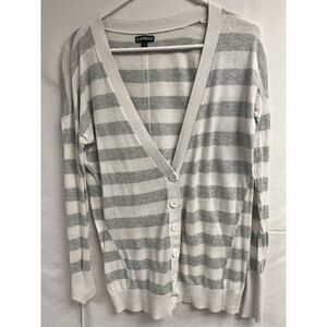 Express Womens 3/4 Sleeve Open Front Cardigan Sweater Size Medium Striped Gray